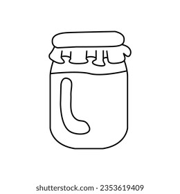 Vector linear illustration of a jar of honey, in doodle style. Isolated on white background