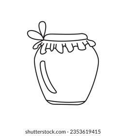 Vector linear illustration of a jar of honey, in doodle style. Isolated on white background