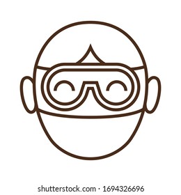 Vector linear illustration of man in protective medical mask