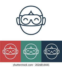 Vector linear illustration of man in protective medical mask