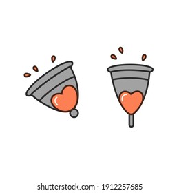 Vector linear illustration menstrual cup. Zero waste protection for woman in critical days. Menstrual period