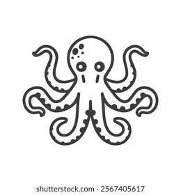 Vector linear illustration of an octopus with tentacles