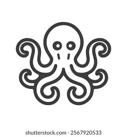 Vector linear illustration of an octopus with tentacles