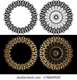 Vector linear illustration of an ornament in a circle. Isolated object. Black mandala on a white background.