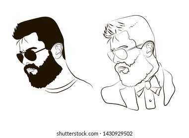 
Vector linear illustration of a portrait of a man. Portrait of a man with glasses.Figure of a man with a beard. 