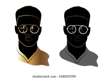
Vector linear illustration of a portrait of a man. Portrait of a man with glasses. 