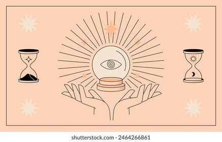 Vector Linear Illustration Related to Foretelling the Future in a Magic Ball. Magic and Witchcraft - ver. 2