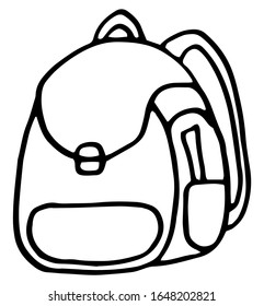 Ilustración vectorial lineal de una bolsa escolar. Mochila dibujada a mano. Vector dibujado a mano aislado en fondo blanco.
