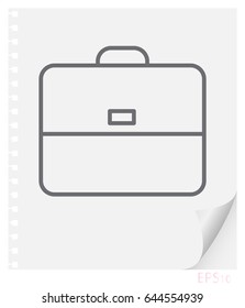Vector linear illustration of school portfolio on a sheet of paper with a curved corner and holes from springs, school line icon.