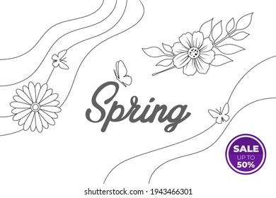 Vector linear illustration. Spring sale. Background. 