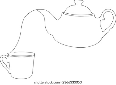 Vector linear illustration of a tea party.