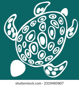 Vector linear illustration of turtle  icon isolated on blue background. turtle template for logo, tattoo design, print.  