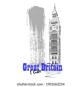 Vector linear illustration of UK architecture. Artistic image of Big Ben Tower.