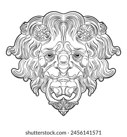 Vector linear illustration vintage lion's head, architectural stucco element