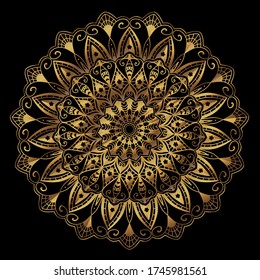 Vector linear illustration of a vintage ornament in a circle. Isolated object.