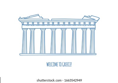 Vector linear illustration Welcome to Greece. Famous Greek landmark. Isolated on white background.