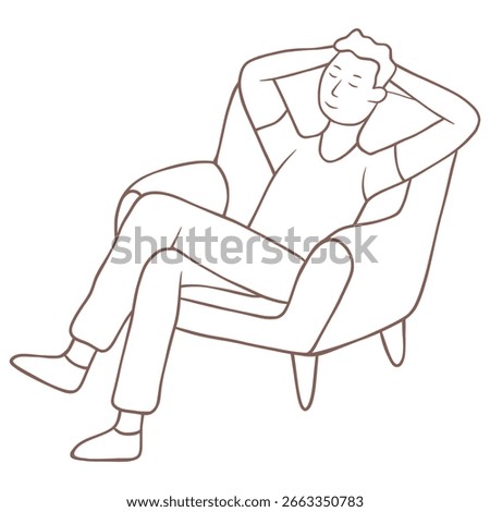 Vector linear illustration. Whimsical man. Man in doodle style. Self-care illustration