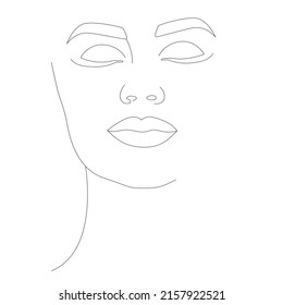 Vector linear illustration of a woman's head. Drawing in the style of one line. Boho girl. A woman's face. Portrait of minimalism.