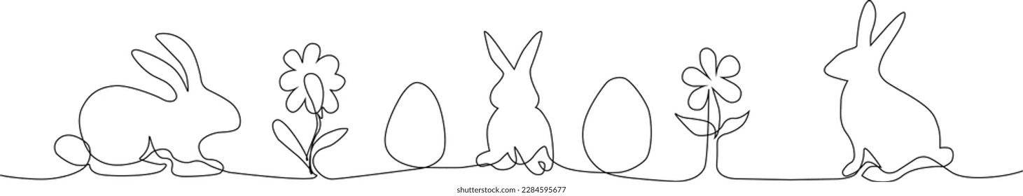 vector linear image. background for Happy Easter, rabbit and egg. a continuous line. graphic design for the holiday.