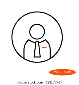 Vector linear image of a business man in a tie, flat line icon.
