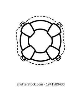 Vector linear image circle for lifeguard at sea for outdoor activities or travel for black and white print on postcards and items