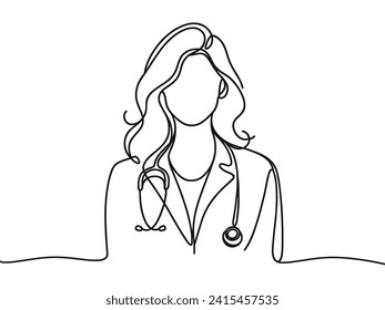 imagen vectorial lineal del médico femenino con estetoscopio.