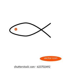 Vector linear image of a fish contour with an orange eye, a flat line icon.