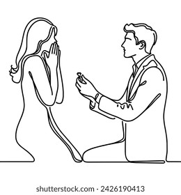 vector linear image of a guy proposing to a girl on a white background