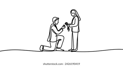 vector linear image of a guy proposing to a girl on a white background