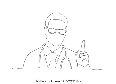 Vector de Imagen lineal de doctor masculino con estetoscopio. Medicina y grado académico más alto. Atención de salud. Arte conceptual del Vector médico. Vector hecho a mano no AI.