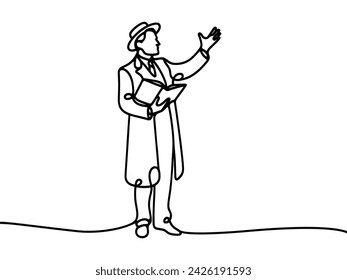 vector linear image of a man with a book, preacher on a white background