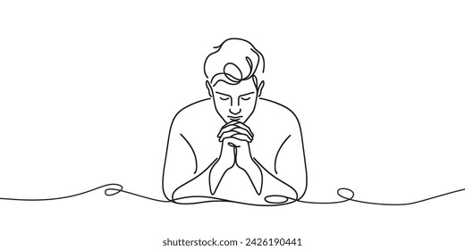 vector linear image of a man who prays on a white background