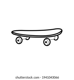 Vector linear image of a skateboard for outdoor activities or travel for black and white print on postcards and items