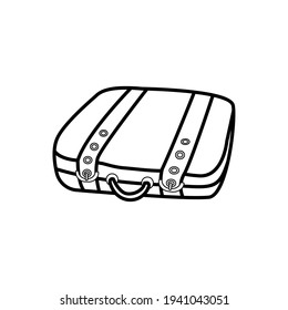 Vector linear image suitcase travel luggage bag for black and white print on postcards and items