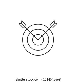 Vector linear image of two arrows sticking out of a target, a flat line icon