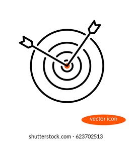 Vector Linear Image Of Two Arrows Sticking Out Of A Target, A Flat Line Icon.