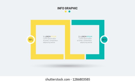 Vector linear infographic design with square. Timeline with 2 option steps or processes. Can be used for workflow layout, diagram, annual report, web design.