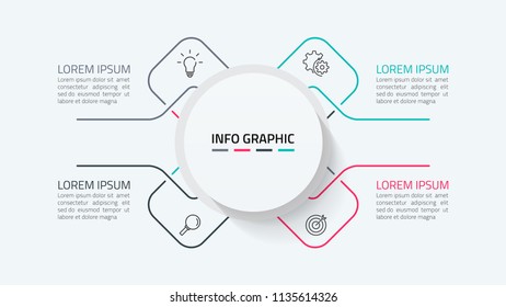 Vector linear infographic element with 4 options. Creative design with modern circle main idea.