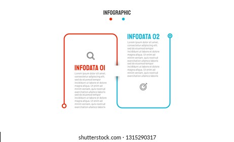 Vector linear infographic. Timeline with 2 options. Can be used for workflow layout, diagram, annual report, info chart, graph, web design. Template for presentation.