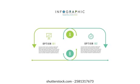 Vector linear infographic. Timeline with 2 option, step down arrows. Can be used for workflow layout, diagram, annual report, web design. Vector business template for presentation.