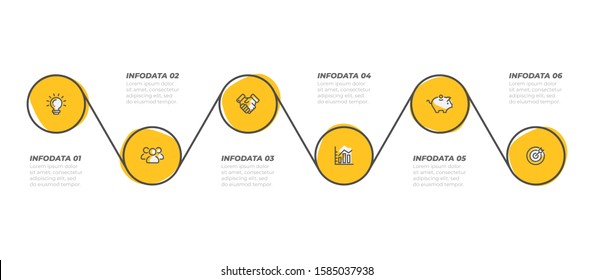 Vector linear infographics for business process step. Timeline with 6 options. Can be used for workflow diagram, info chart, web design.