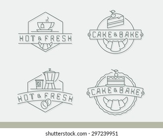 Vector linear labels for cafe menu with tea and coffee