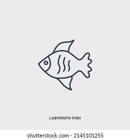 Vector linear labyrinth fish icon. Isolated fish icon on gray background