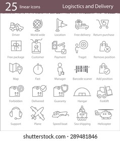 Vector linear logistics and delivery icons set for web design, application interface or infographics