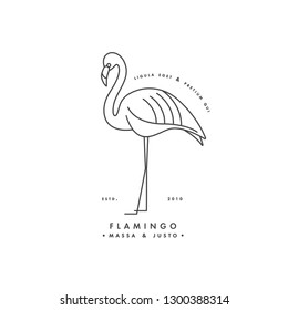 Vector linear logo design flamingo bird on white background. Flamingo emblems or badges