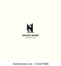 Vector linear logo design template - dog emblem - abstract animals and symbol