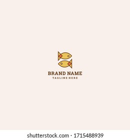 Vector linear logo design template - fish emblem - abstract animals and symbol