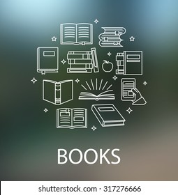 Vector linear logo design template - books concept in outline style