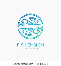 Vector linear logo and emblem -  fish abstract design elements