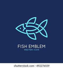 Vector linear logo and emblem -  fish abstract design elements